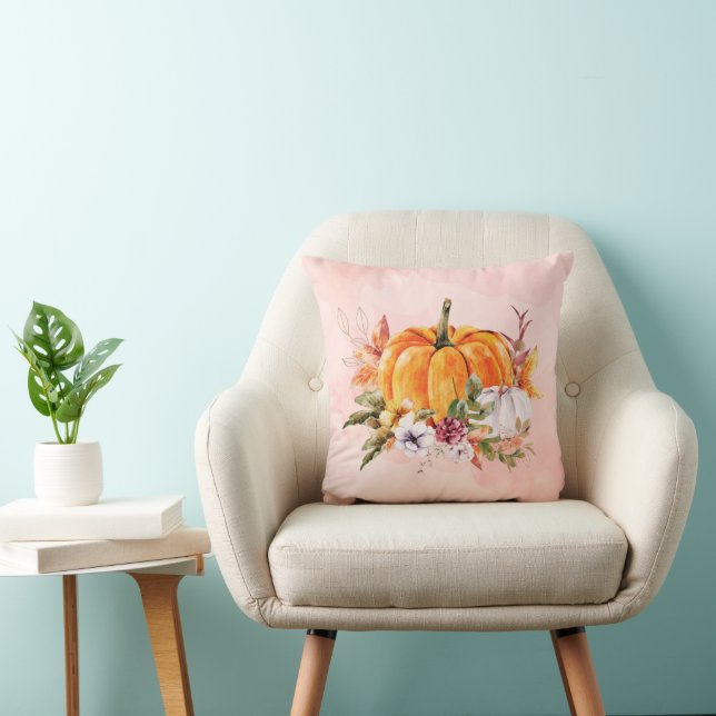 Fall Pumpkins And Flowers Throw Pillow (Chair)