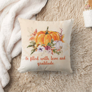 Fall Pumpkins And Flowers With Words Throw Pillow