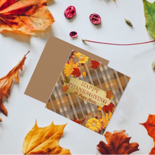 Fall Pumpkins And Foliage On Plaid Thanksgiving Favor Tags