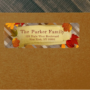 Fall Pumpkins And Foliage On Plaid Thanksgiving Label