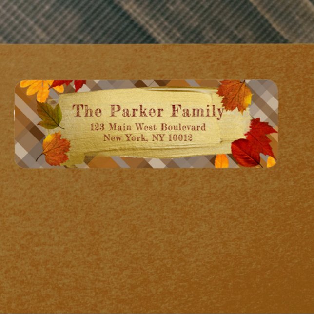 Fall Pumpkins And Foliage On Plaid Thanksgiving Label (Creator Uploaded)