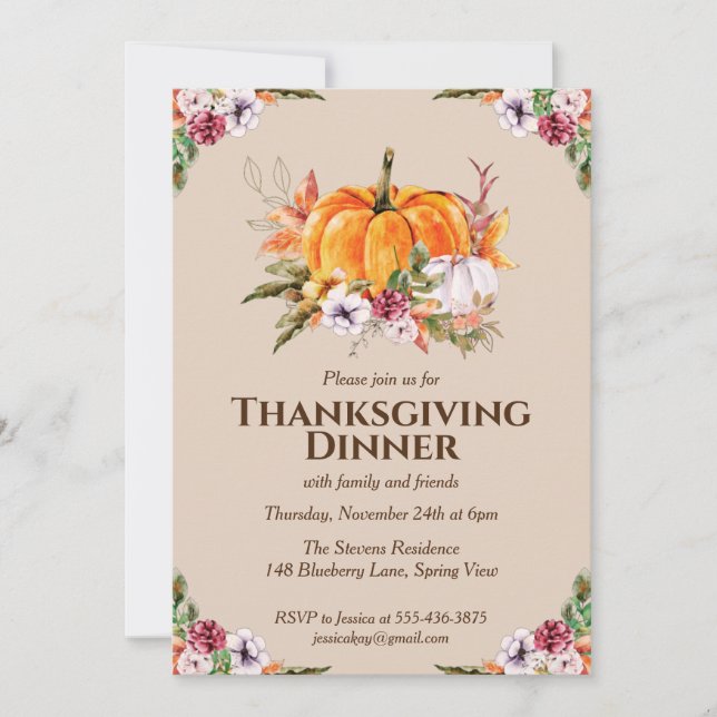 Fall Pumpkins And Foliage Thanksgiving Invitation (Front)