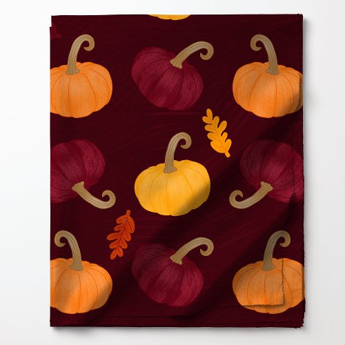 Fall Pumpkins And Leaves On Burgundy Pattern Fabric