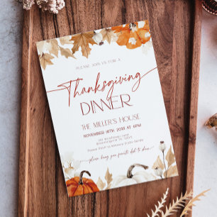 Fall Pumpkins and Leaves Thanksgiving Dinner Invitation