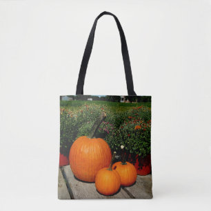 Fall Pumpkins and Mums on a Tote Bag