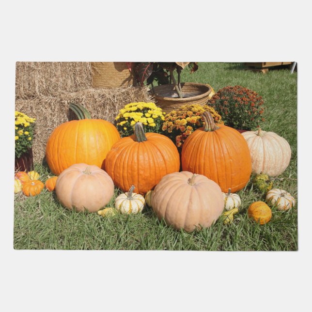 Fall Pumpkins and Potted Mums Doormat (Front)