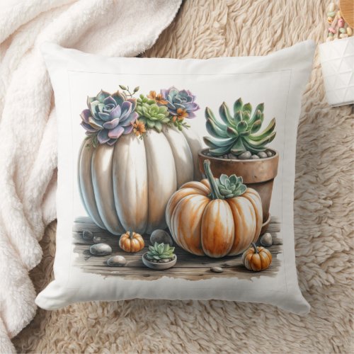 Fall Pumpkins and Succulents Throw Pillow