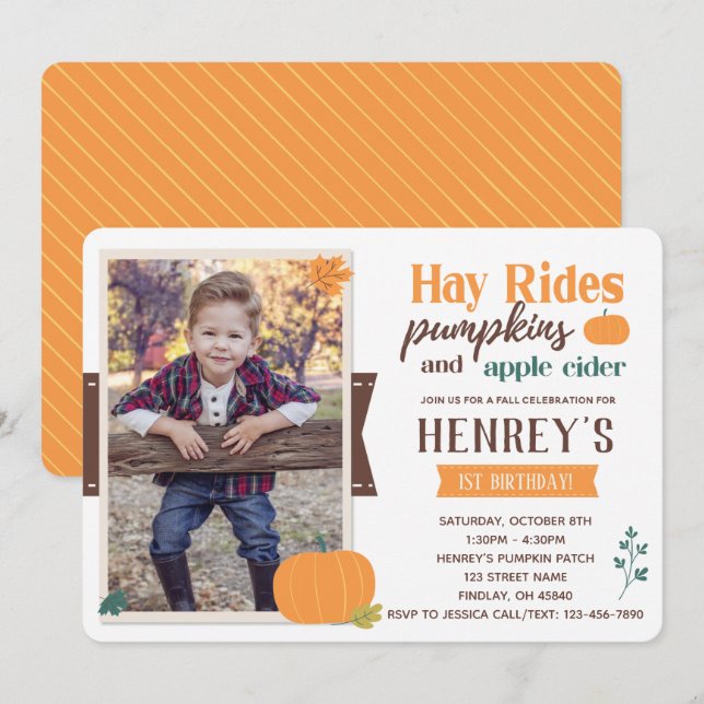 Fall Pumpkins & Apple Cider Photo Birthday Party Invitation (Front/Back)