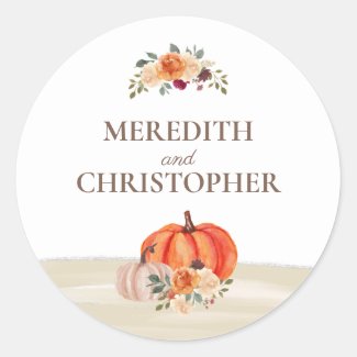 Fall Pumpkins Autumn Floral Wedding Classic Round Sticker