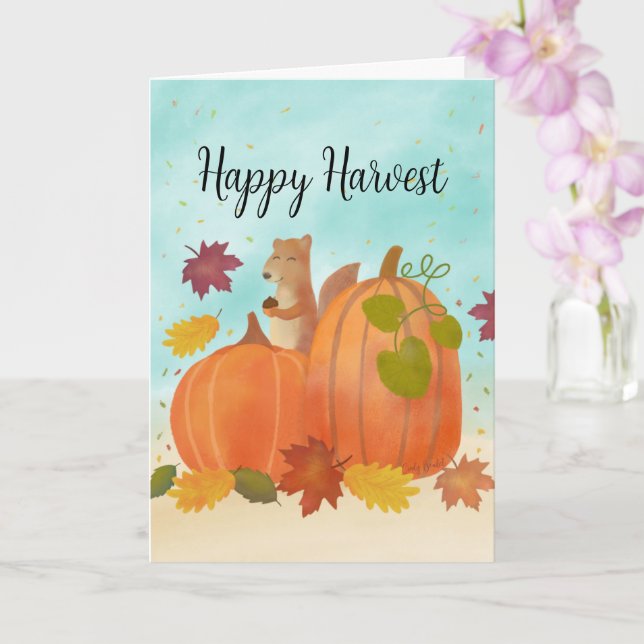 Fall Pumpkins Autumn Harvest Leaves Card (Orchid)