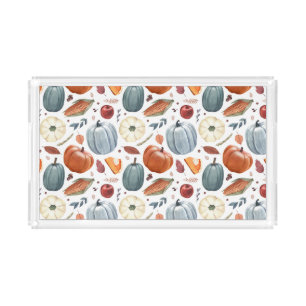 Fall Pumpkins & Autumn Leaves Pattern Acrylic Tray