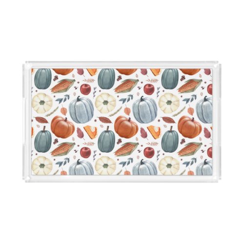 Fall Pumpkins  Autumn Leaves Pattern Acrylic Tray