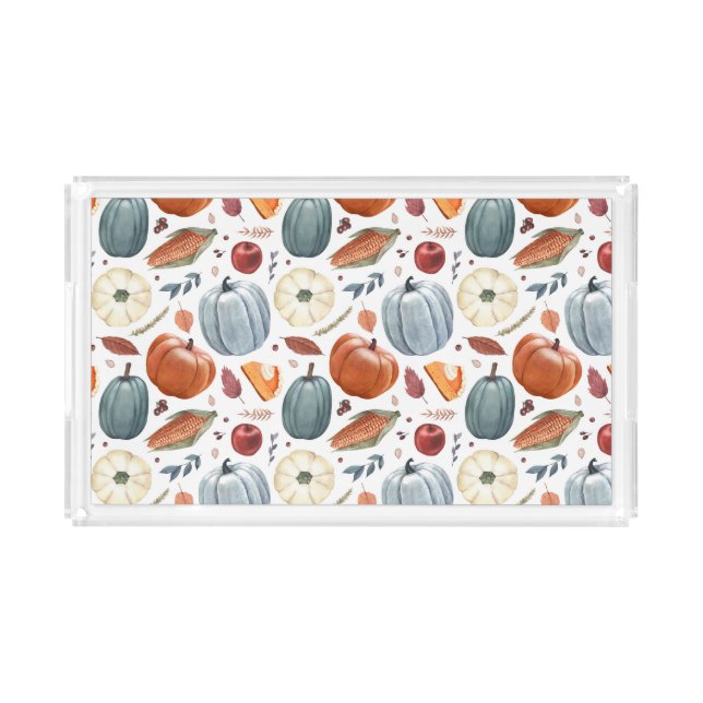Fall Pumpkins & Autumn Leaves Pattern Acrylic Tray (Front)