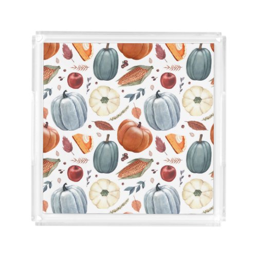 Fall Pumpkins  Autumn Leaves Pattern Acrylic Tray