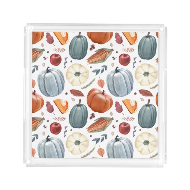 Fall Pumpkins & Autumn Leaves Pattern Acrylic Tray (Front)