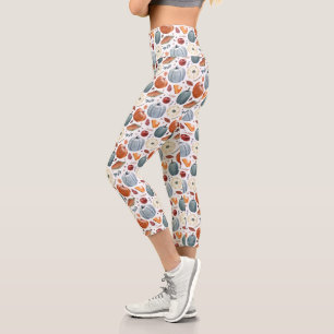 Fall Pumpkins & Autumn Leaves Pattern Capri Leggings