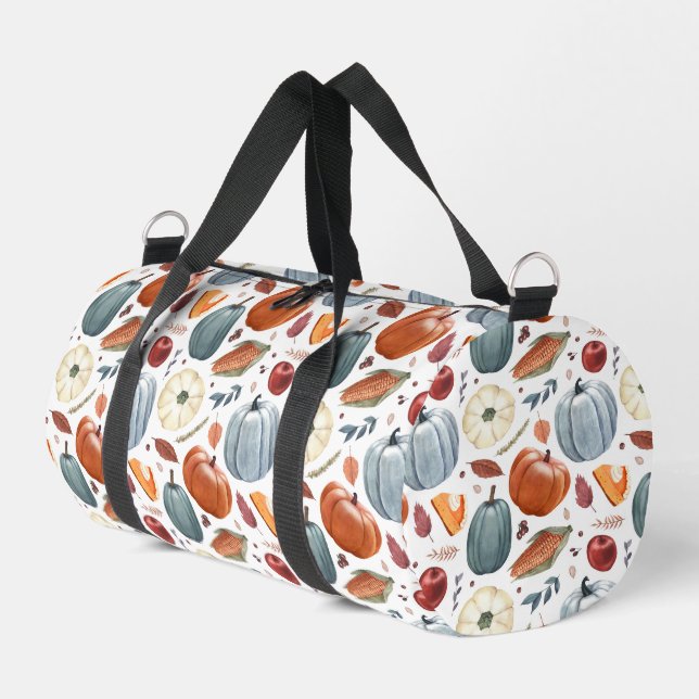 Fall Pumpkins & Autumn Leaves Pattern Duffle Bag (Left Corner)