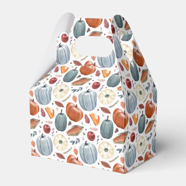Fall Pumpkins & Autumn Leaves Pattern Favor Boxes (Front Side)