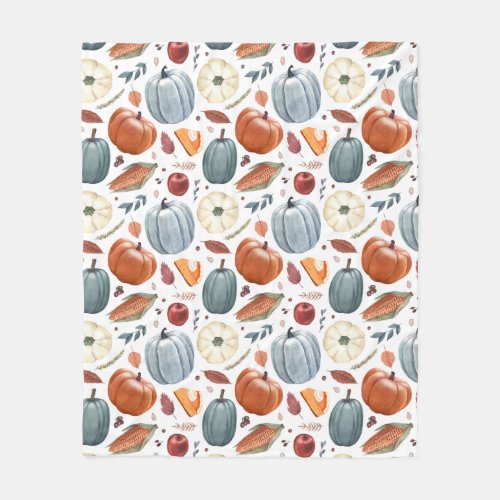 Fall Pumpkins  Autumn Leaves Pattern Fleece Blanket