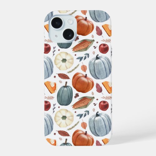 Fall Pumpkins  Autumn Leaves Pattern iPhone 15 Case