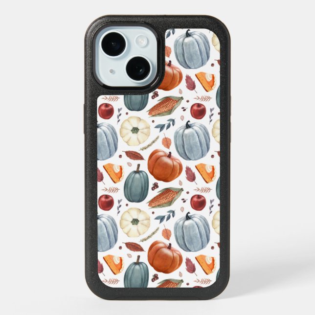 Fall Pumpkins & Autumn Leaves Pattern iPhone 15 Case (Back)
