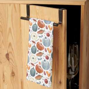 Fall Pumpkins & Autumn Leaves Pattern Kitchen Towel