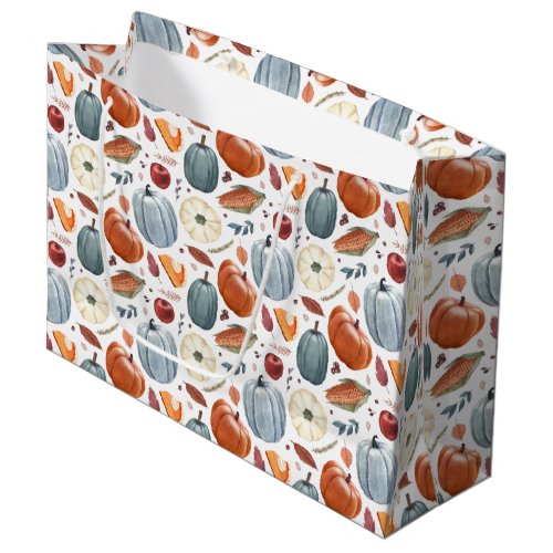 Fall Pumpkins  Autumn Leaves Pattern Large Gift Bag