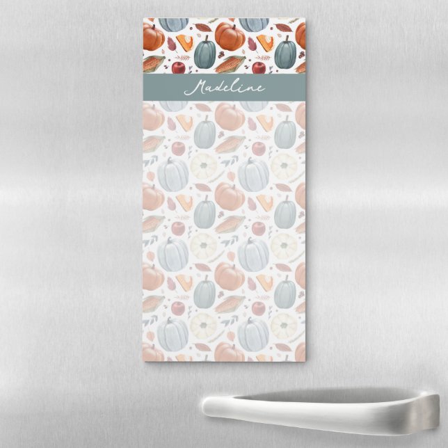 Fall Pumpkins & Autumn Leaves Pattern Magnetic Notepad (In Situ)
