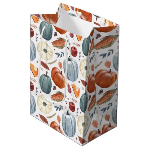 Fall Pumpkins  Autumn Leaves Pattern Medium Gift Bag