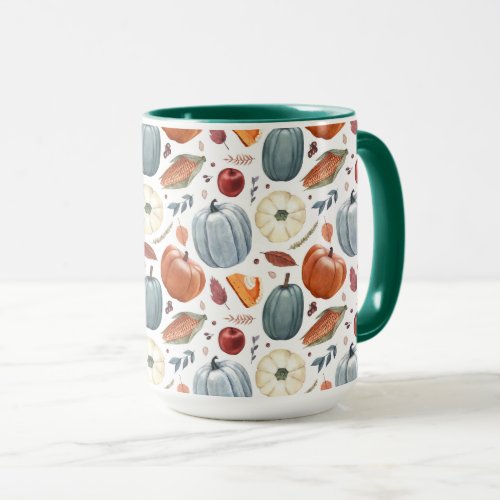 Fall Pumpkins  Autumn Leaves Pattern Mug