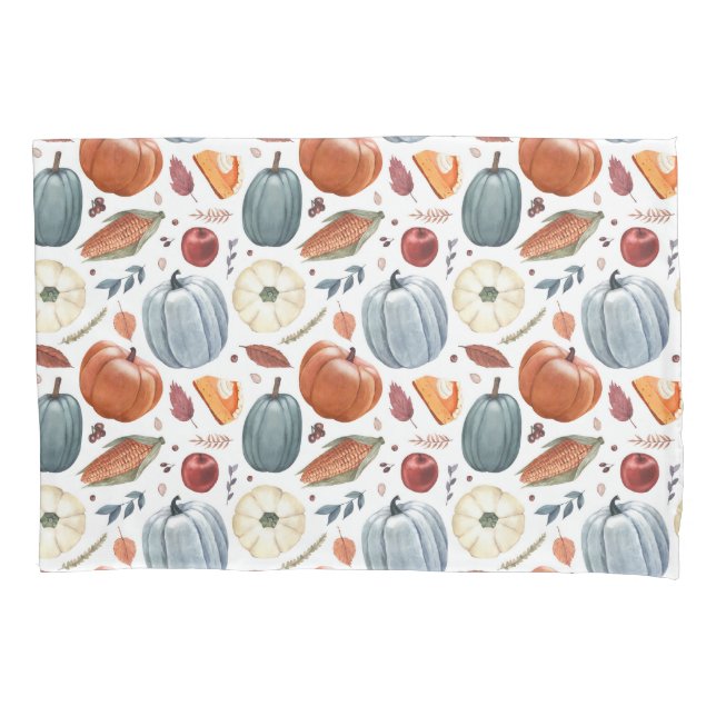 Fall Pumpkins & Autumn Leaves Pattern Pillow Case (Front)