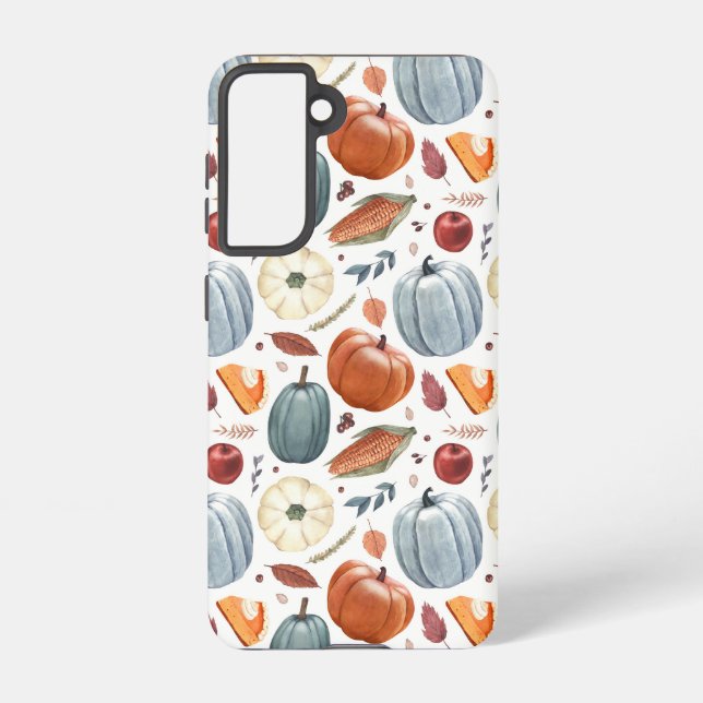 Fall Pumpkins & Autumn Leaves Pattern Samsung Galaxy Case (Back)