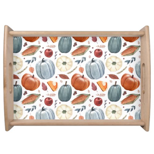 Fall Pumpkins  Autumn Leaves Pattern Serving Tray