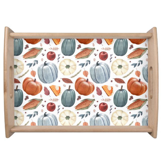 Fall Pumpkins & Autumn Leaves Pattern Serving Tray (Front)
