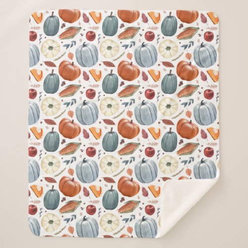 Fall Pumpkins  Autumn Leaves Pattern Sherpa Blanket