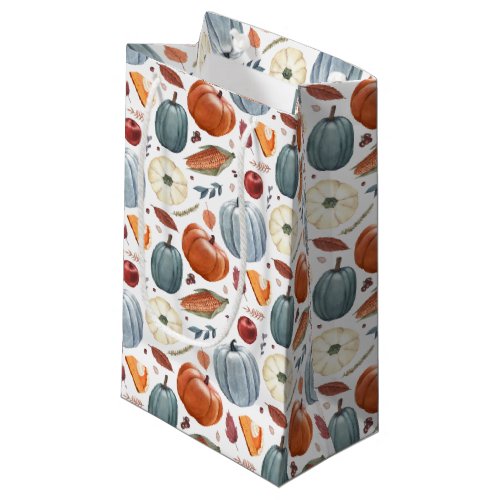 Fall Pumpkins  Autumn Leaves Pattern Small Gift Bag