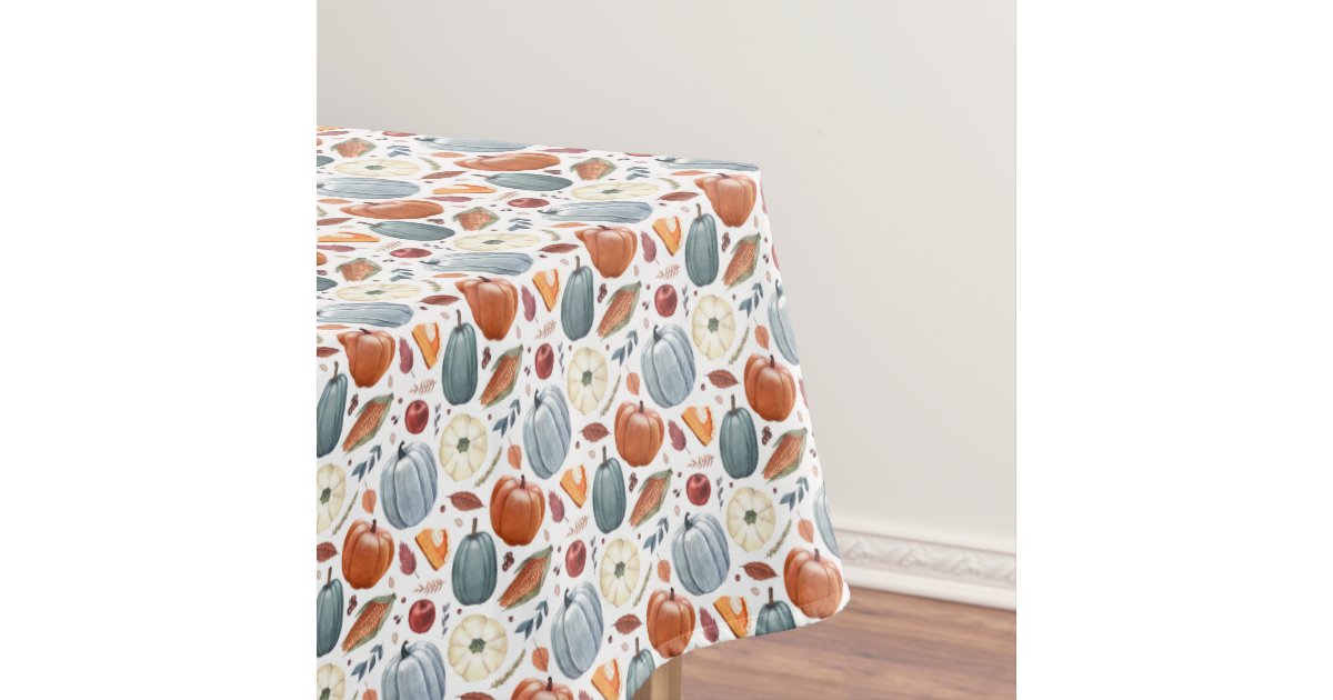 Fall Pumpkins & Autumn Leaves Pattern Tablecloth | Zazzle