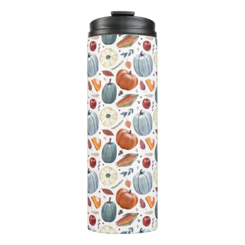 Fall Pumpkins  Autumn Leaves Pattern Thermal Tumbler