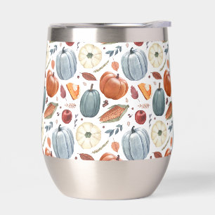 Fall Pumpkins & Autumn Leaves Pattern Thermal Wine Tumbler
