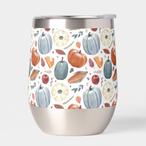 Fall Pumpkins  Autumn Leaves Pattern Thermal Wine Tumbler