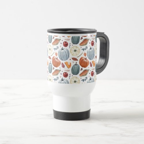 Fall Pumpkins  Autumn Leaves Pattern Travel Mug