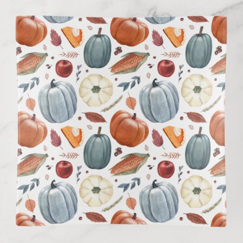 Fall Pumpkins  Autumn Leaves Pattern Trinket Tray