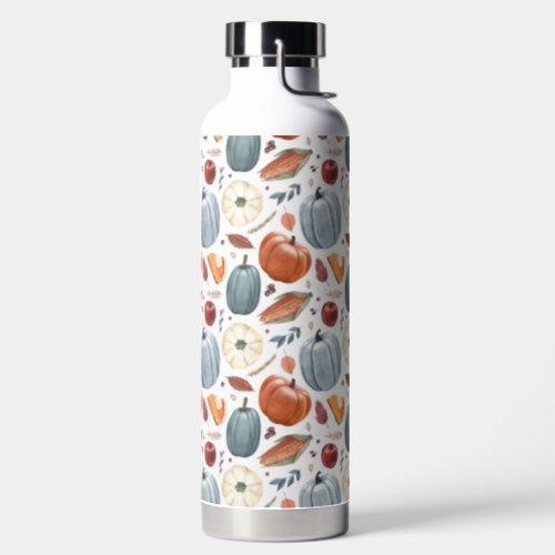 Fall Pumpkins  Autumn Leaves Pattern Water Bottle