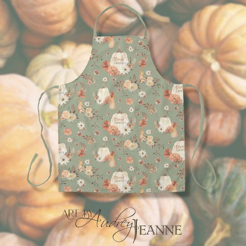 Fall Pumpkins  Autumn Thanksgiving BOHO Floral Apron