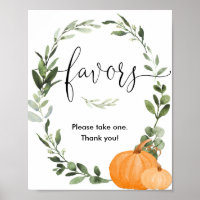 Fall pumpkins baby shower favors sign greenery