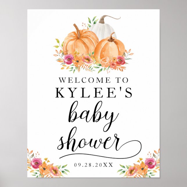 Fall Pumpkins Baby Shower Welcome Poster (Front)