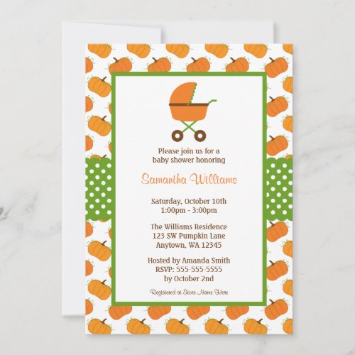 Fall Pumpkins Carriage Baby Shower Invitations