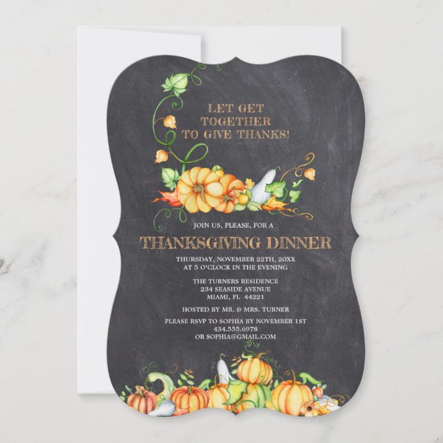 Fall Pumpkins Chalkboard Thanksgiving Dinner Invitation (Front)