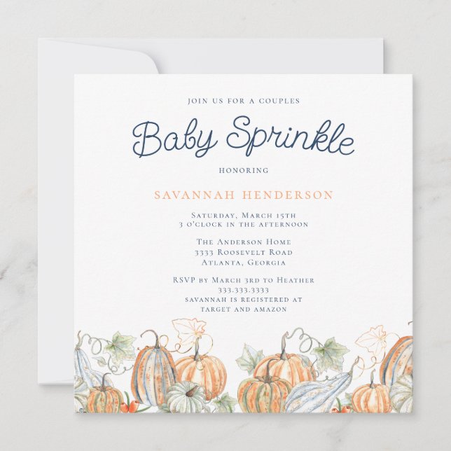 Fall Pumpkins Couples Baby Shower Sprinkle Invitation (Front)