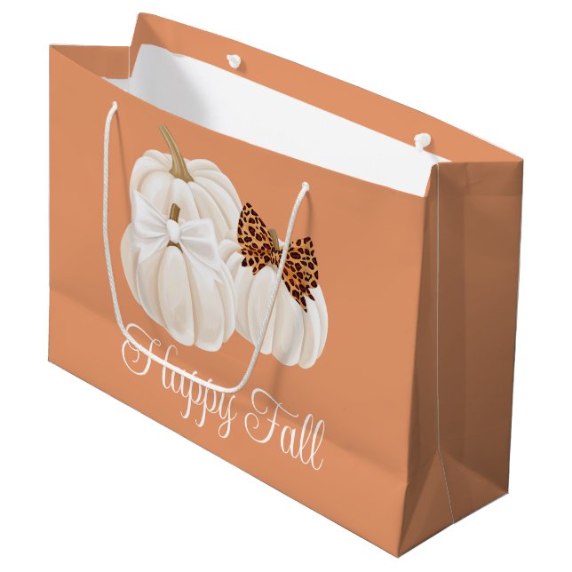 Fall Pumpkins Cute Happy Fall leopard print Large Gift Bag (Front Angled)
